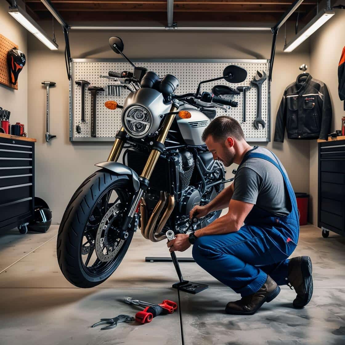 Adjusting steering tension on a motorcycle for better handling.
