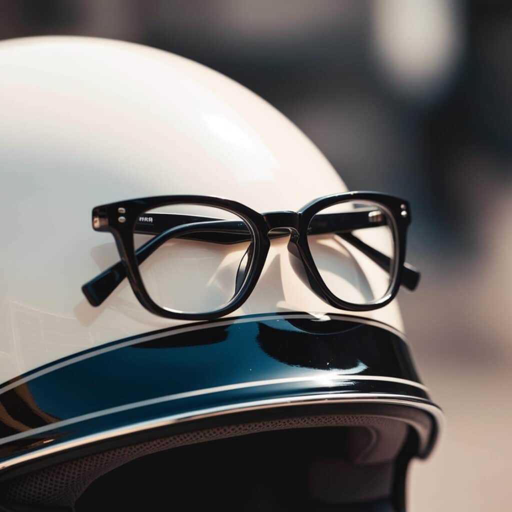 A pair of prescription motorcycle goggles designed for riders, featuring ventilation and flexibility, displayed on a clean white background.
