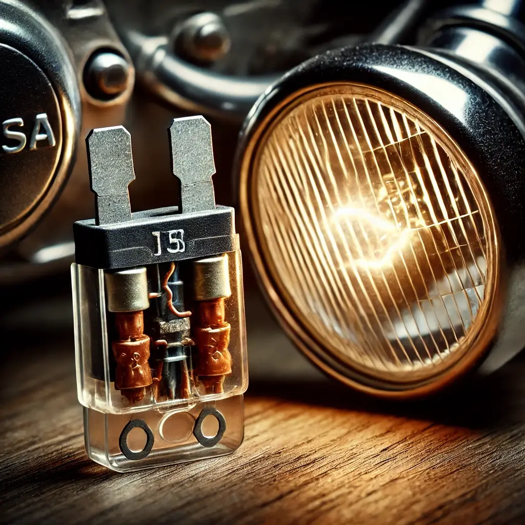 Blown fuse and dim motorcycle headlights indicating a short circuit