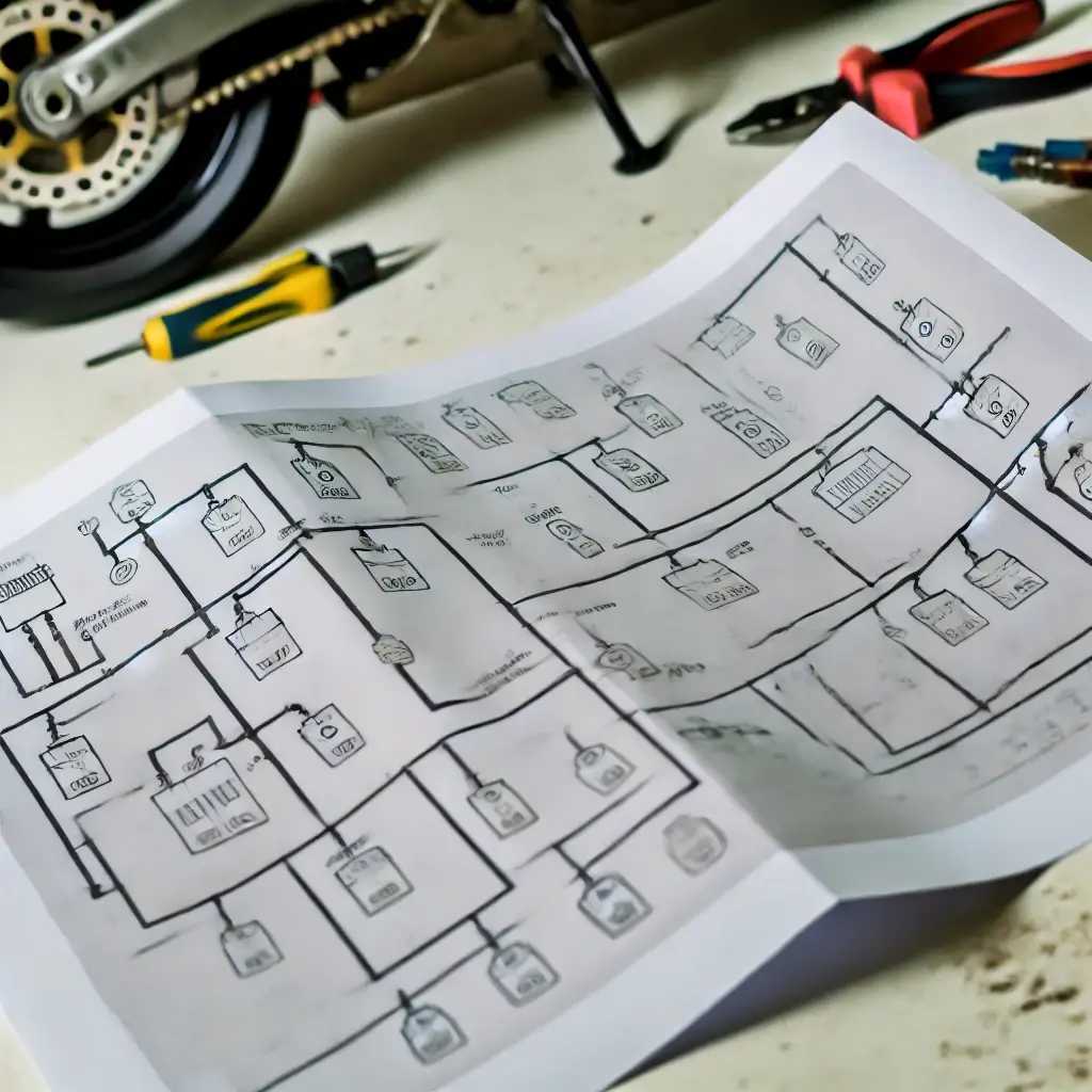 Wiring diagram of motorcycle showing electrical system layout