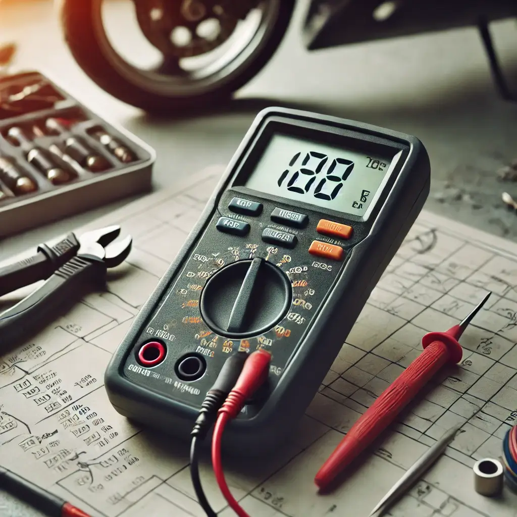 Digital multimeter for checking motorcycle wiring voltage and continuity