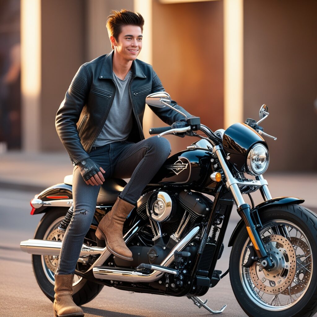 Passenger mounting a motorcycle with support from the rider
