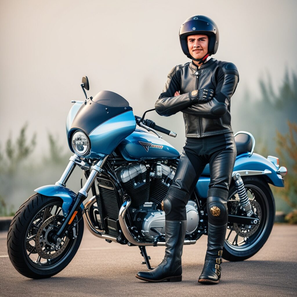 Passenger preparing to mount a motorcycle with safety gear