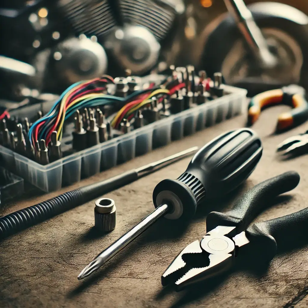 Screwdriver and pliers for accessing and adjusting motorcycle wiring