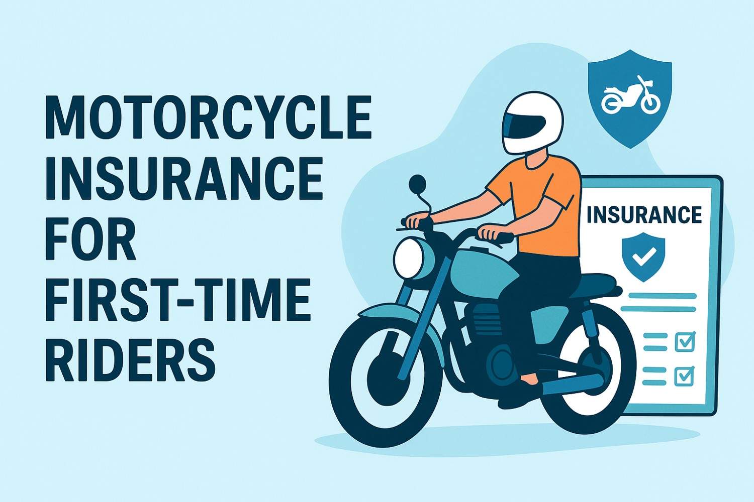 Flat vector illustration showing a rider comparing motorcycle insurance options in 2025 — highlighting tips, coverage, and protection.